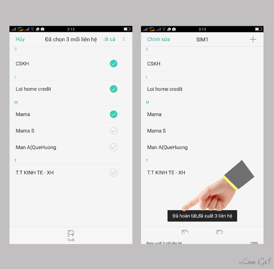 Chọn danh bạ trong sim để xuất sang máy